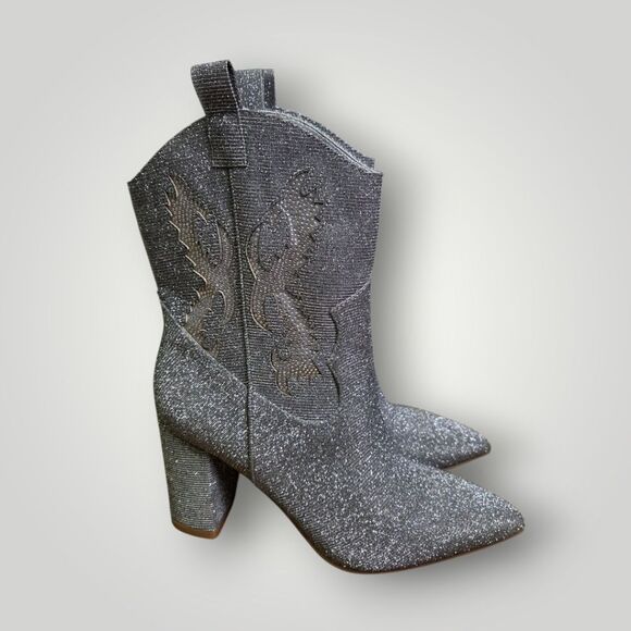 MIA Gypsi Glitter Western Boots Silver Size 6.5M - Picture 1 of 7